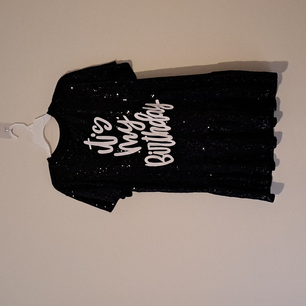 Black Sequin 'Tis My Birthday' Dress Sequined Front And Back.